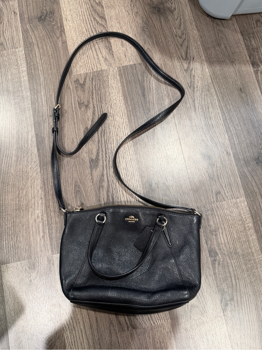 Coach Black Pebbled Leather Crossbody Satchel with Gold Hardware